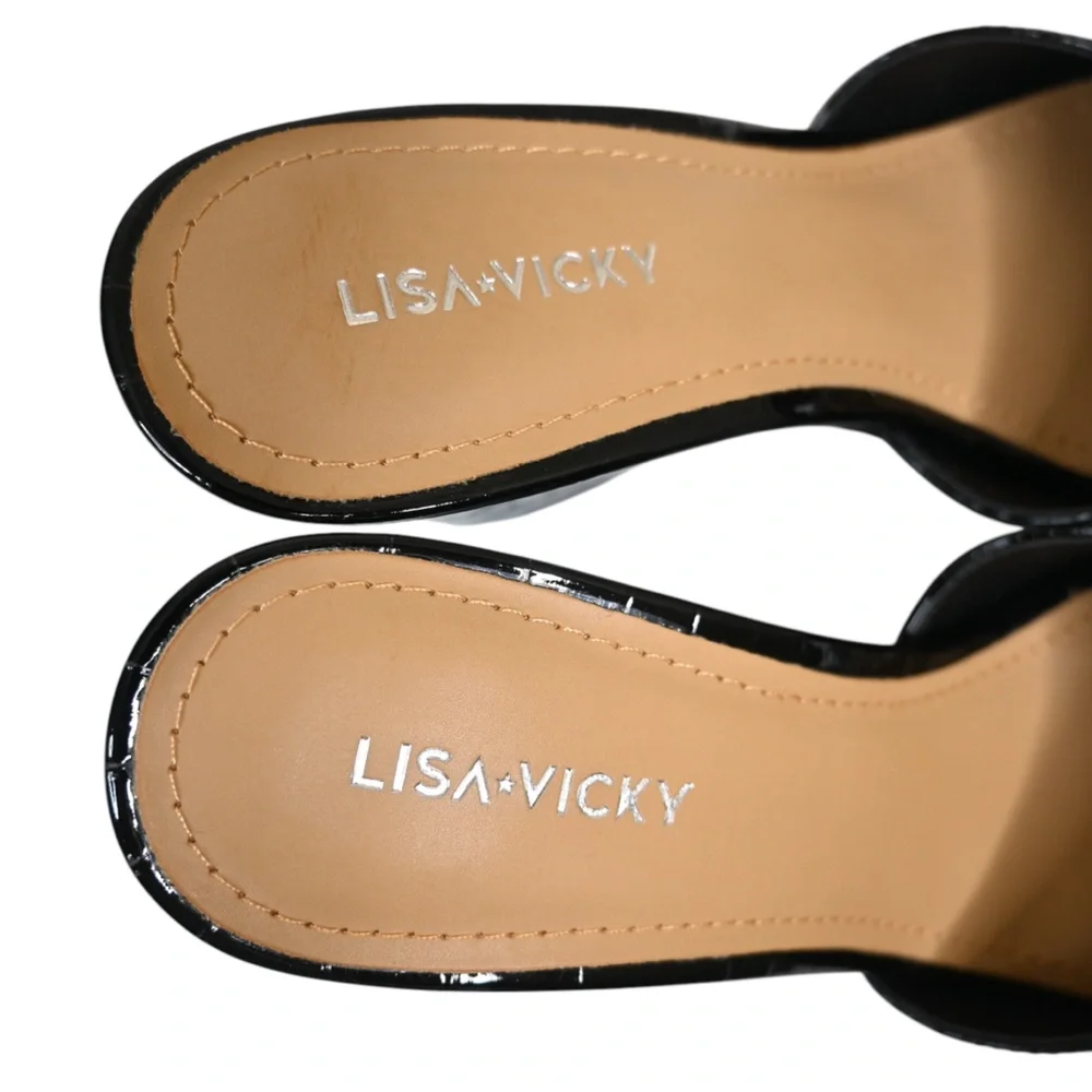 Lisa Vicky Women's 8 Adore-V Black Wedge Sandals NEW - Picture 7 of 9